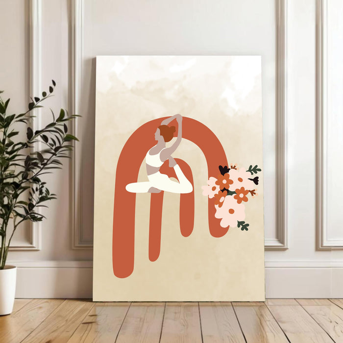 Abstract Women Yoga Stretched Canvas Wall Art Modern Boho Illustration Painting for Home & Office Wall Decor, (16x22 Inch)