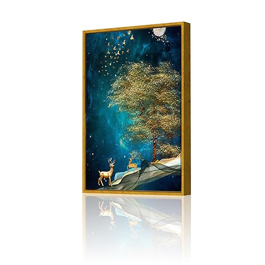 Art Street Canvas Painting Cool Space Nordic Deer Style Framed Abstract Decorative Wall Art (Size:23x35 Inch)