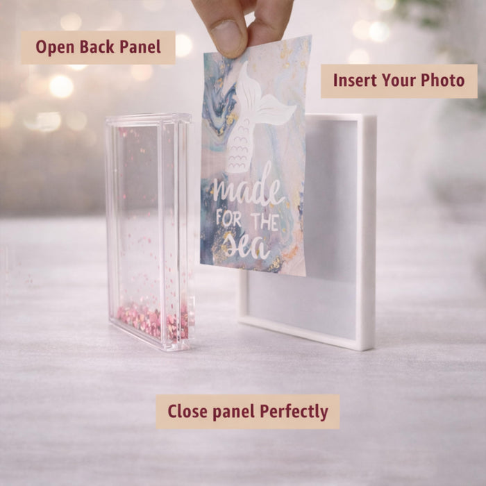 Art Street Customized Pink Glitter Magnetic Photo Frame, Liquid Filled Photo Holder, Dynamic Shaking Glitter Photos Magnet, Unique Valentine’s Day Gift, Acrylic Fridge Magnet Frame, 2.3x3.7 Inch