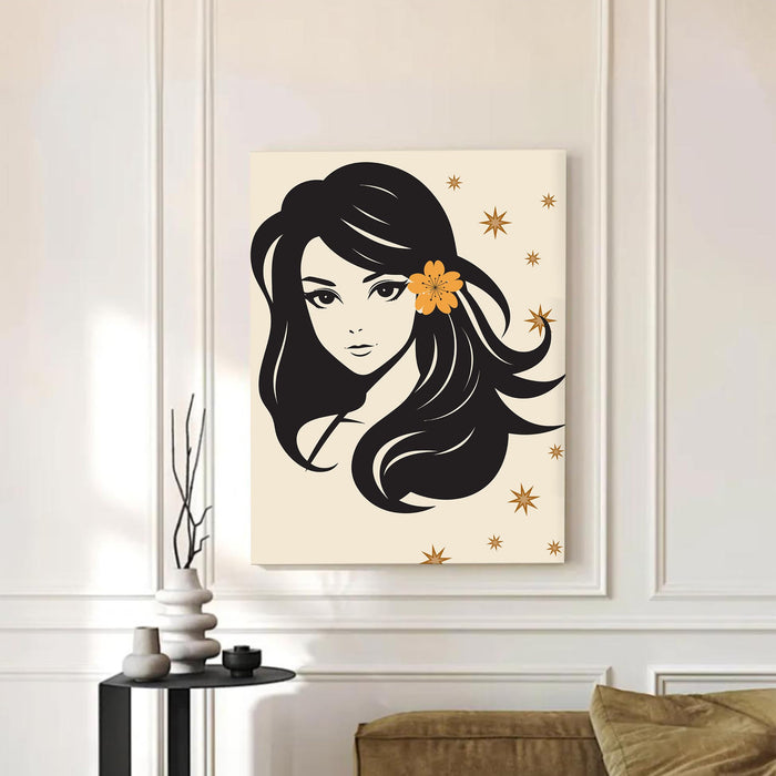Abstract Female Stretched Canvas Wall Art Modern Boho Illustration Painting for Home & Office Wall Decor, (16x22 Inch)
