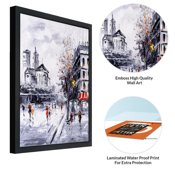 Art Street Wall Art Prints Embossed Laminated Framed, Two Paris City Street Art For Wall Décor Abstract Art (Size: 16x22 Inch)