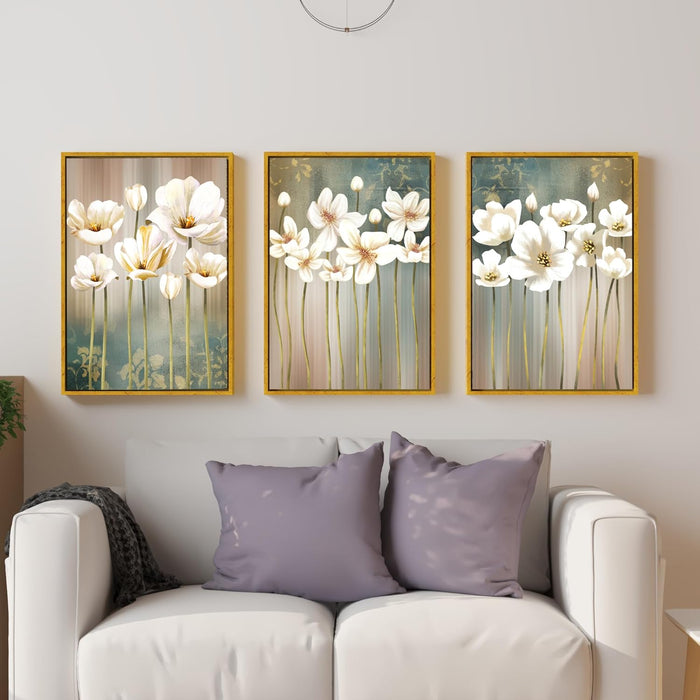 Art Street Abstract Magnolia Flower Large Canvas Painting Panel  for Home Décor (Gold, 23x47 Inch) ( New Product )
