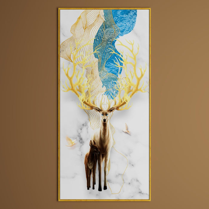Art Street Abstract Beautiful Mother Deer and Cub Large Canvas Painting Panel for Home Décor (Gold, 47x23 Inch)