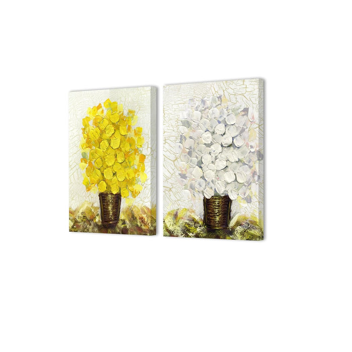 Stretched Modern Canvas Painting, Flower Bouquets in Vases Artwork for Wall Art for home decoration (Set of 2, 16x22 Inch)