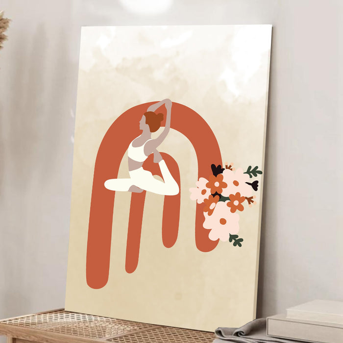 Abstract Women Yoga Stretched Canvas Wall Art Modern Boho Illustration Painting for Home & Office Wall Decor, (16x22 Inch)