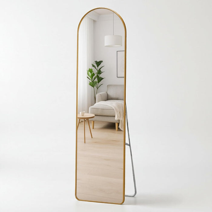 Cheval Mirror 4.5 Feet Arch Mirror for Bedroom | Full Length Dressing Mirror Aluminum Frame with Stand (Gold, 37x147 CM)