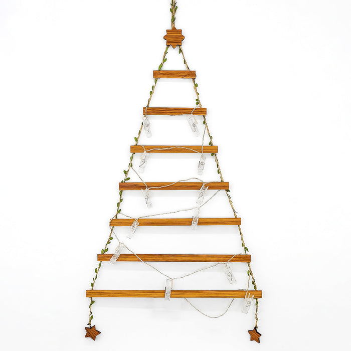 Wall Hanging Christmas Tree Photo Holder with 12 Warm LED Clip Lights Wooden Photo Hanger 46x94 cm