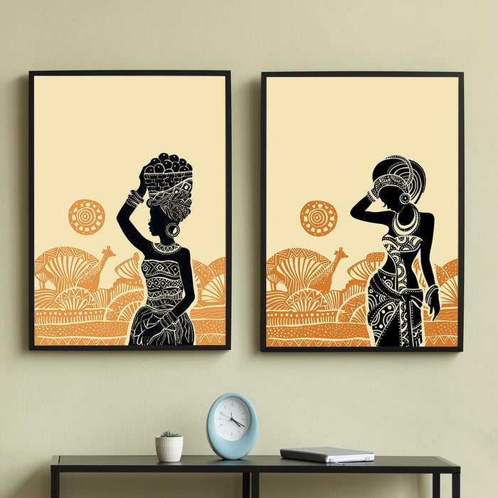 Art Street Wall Art Prints Embossed Laminated Framed, Two African Lady Art For Living Room, Decorative Home & Wall Décor Abstract Art (Size: 16x22 Inch)