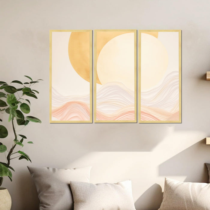 Abstract Layered Landscape Framed Wall Art Set of 3 | Modern Boho Minimal Wall Décor | Engineered Wood Frame Art for Living Room, Bedroom & Office, 8.9x18.9 Inch