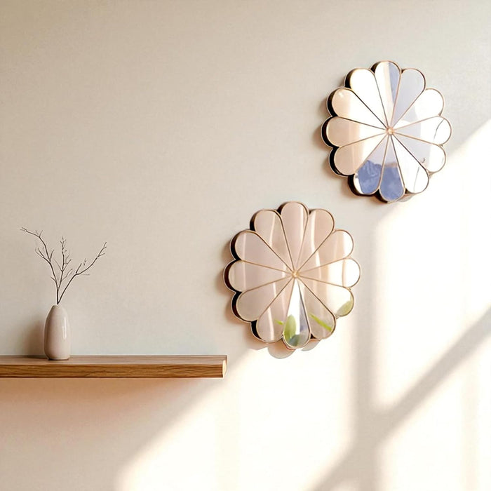 Bronze Decorative Wall Mirrors 2 Piece Daisy Mirror Set, Floral Petal Design, Compact Size, Wall-Mount Ready 24x24 cm