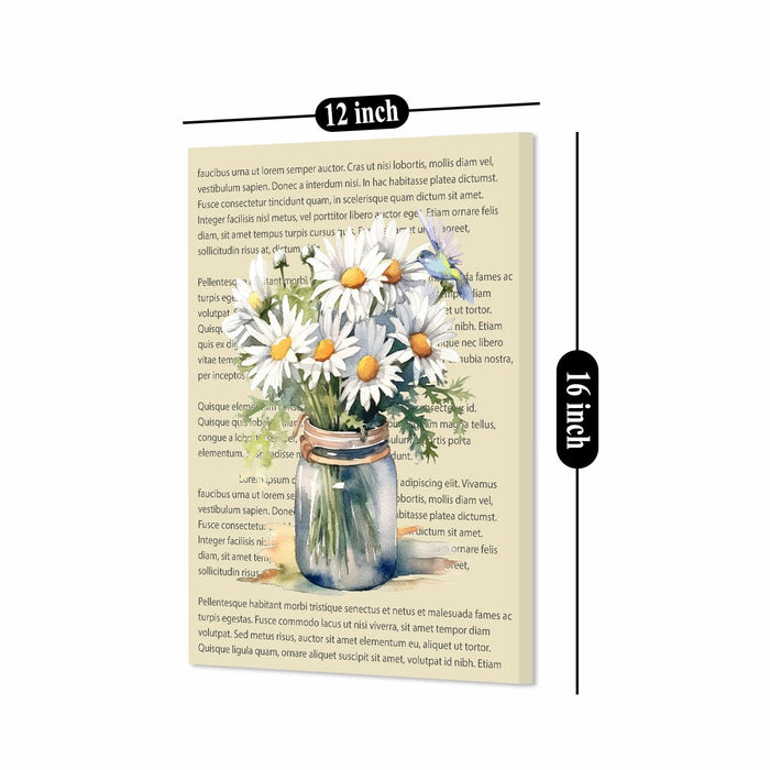 Art Street Stretched Canvas Painting Daisy Flowers Vase Dictionary Wall Art for Home Decor, Living room, Office, Hotel & Bedroom Size (12x16 inch)