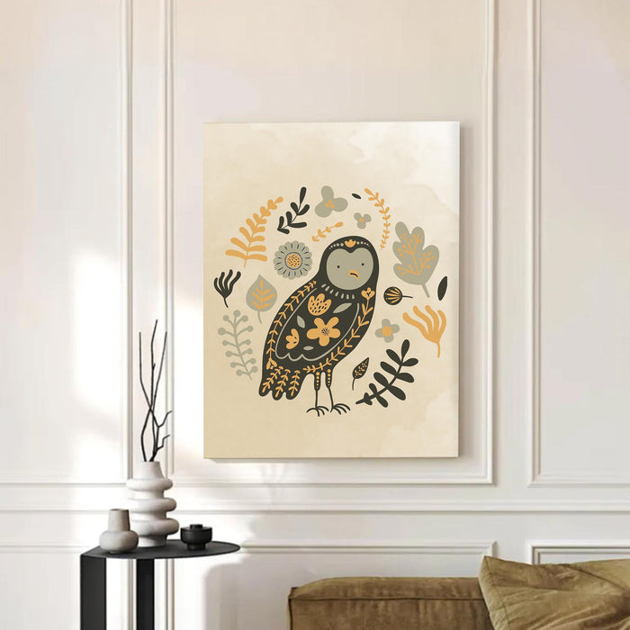 Abstract Bird Owl Stretched Canvas Wall Art Modern Boho Illustration Painting for Home & Office Wall Decor, (16x22 Inch)