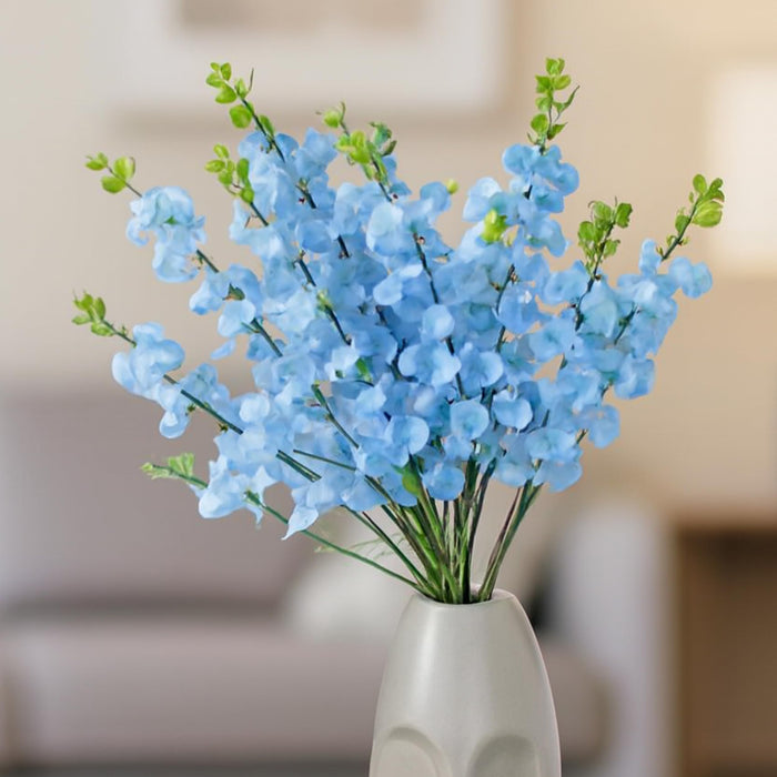 Art Street Artificial Blue Cherry Blossom Flower Bunch for Table Indoor Home Decoration |Valentine Day, Christmas Day, New Year Decor | Pack of 1|16 Stems, Size: 18.5 Inch (Without Pot)