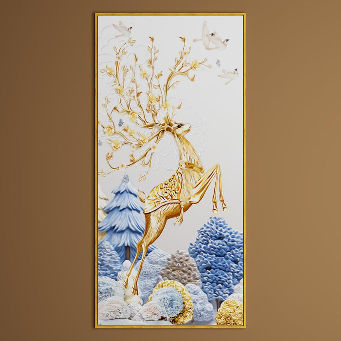 Art Street Abstract Golden Deer Large Canvas Painting Panel for Home Décor (Gold, 47x23 Inch)