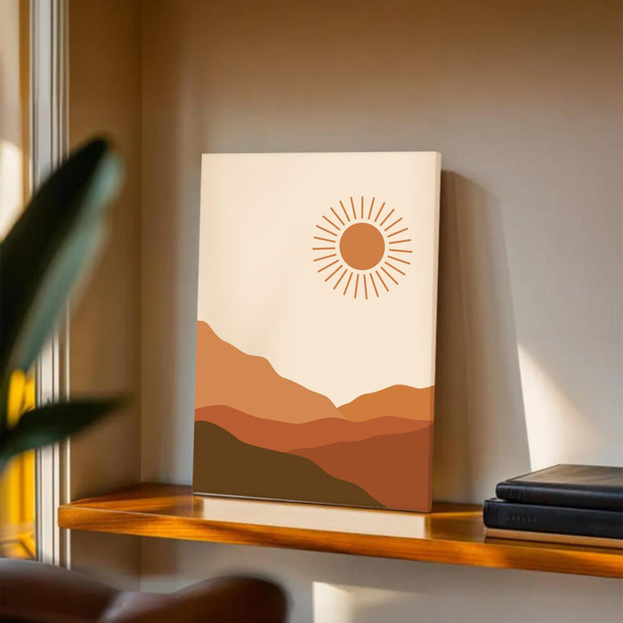 Abstract Desert Mountain Sun Stretched Canvas Wall Art Modern Boho Illustration Painting for Home & Office Wall Decor, (16x22 Inch)