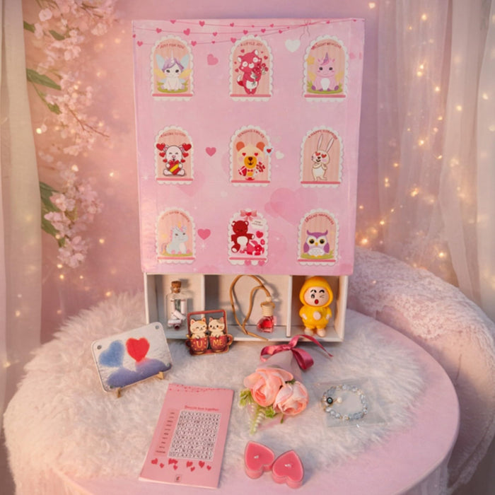 Valentine’s Day Gift Hamper for Her Him Couples Unique Valentine Gift Box Set of 9 Special Valentine Articles with Romantic Decor, Car Hanging Aroma Fragrance, Love Greeting Card