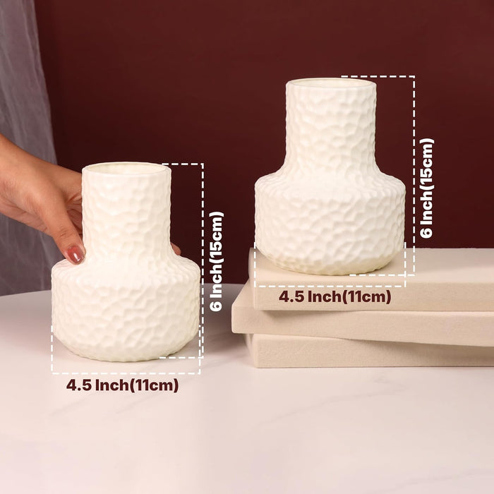 Beautiful Flower Vases, PVC Pot for Plants Stand Elegant Hammered Texture White Vase Pot, Made of Durable Plastic PVC Height - 15 cm