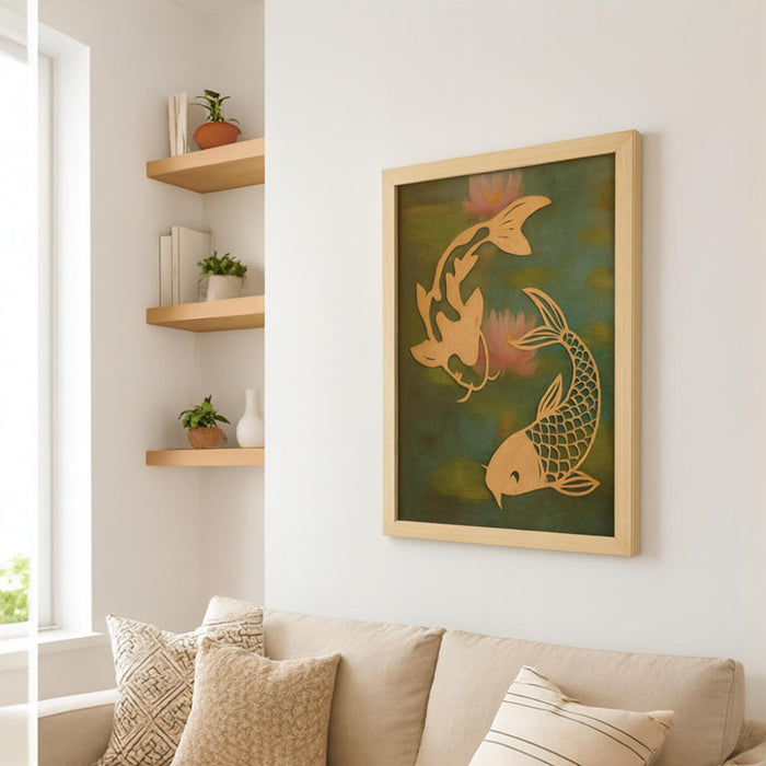 Koi Fish & Lotus Vastu Wall Art – Symbol of Prosperity, Harmony & Good Luck | Elegant Framed Decorative Artwork for Living Room, Office & Bedroom, 33x45 cm