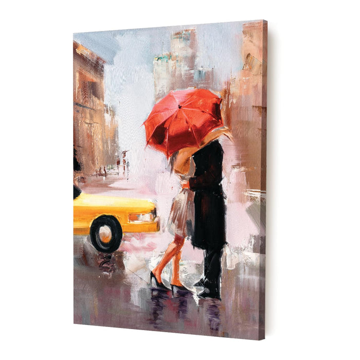 Art Street Stretched On Frame Canvas Painting Couple Under the Umbrella Art For Room Décor Abstract Art (Size: 16x22 Inch)