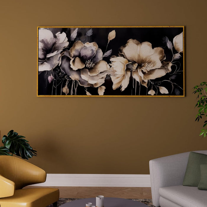 Art Street Abstract Magnolia Flower Large Canvas Painting Panel for Home Décor (Gold, 23x47 Inch)