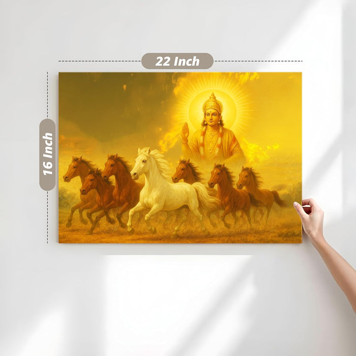 Seven Running Horses Wall Art Vastu Feng Shui Multicolor | Canvas Painting Stretched on Wood | Suits For Vastu-Friendly Place (16x22 Inch)