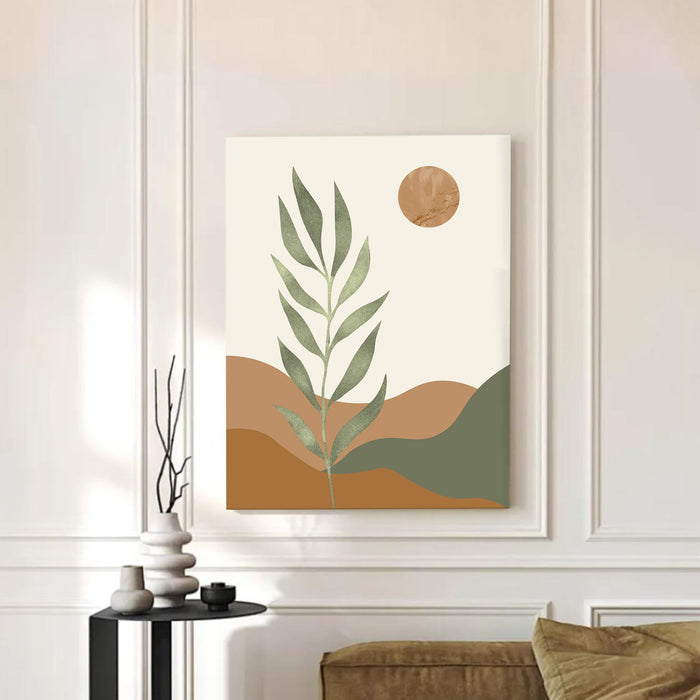 Abstract Botanical Leaves Sun Stretched Canvas Wall Art Modern Boho Illustration Painting for Home & Office Wall Decor, (16x22 Inch)