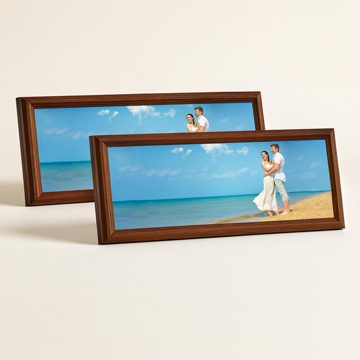 Art Street Horizontal Photo Frame Set of 2 for Tabletop Display, Brown Panoramic Wooden 4x12 Inch Picture Frames with Stand, Designer Picture Frame for Home Decor, Gift Photo Frames Set 12x32 cm