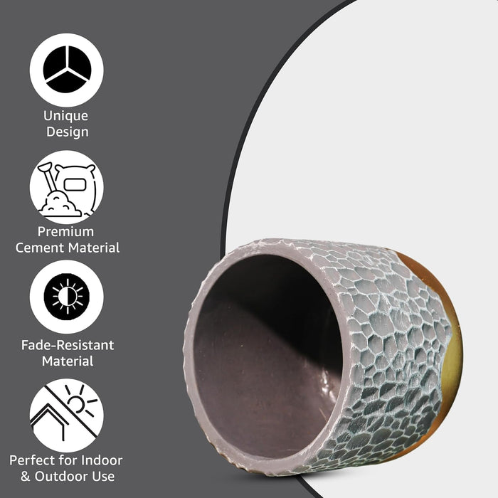 Handmade Cement Flower Pot Indoor Outdoor Plant Pot Fade Resistant Bronze and Grey Elegant Hammered Pattern Vase Flower Vase Cemented Flower Vases for Home Decoration and Gardening 10x13 cm