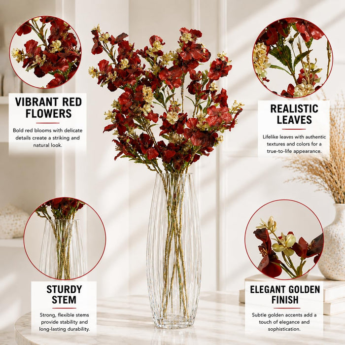 Art Street Artificial Red Flower Stems with Cream Accents – Realistic Faux Floral Branches for Home Décor, Vase Fillers