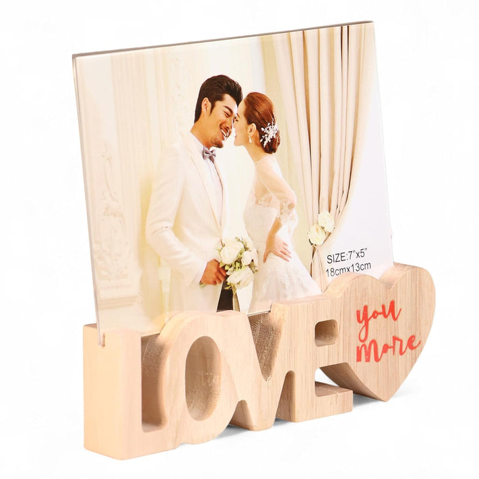 Couples Photo Frame Creative Wooden Love Cutout with High Definition Glass for Table Stand Table Top Picture Frame, 13x18 cm