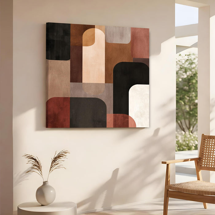 Mid-Century Modern Abstract Geometric Wall Art Painting For Living Room, Minimalist Bauhaus Arches & Shapes Stretched Canvas Painting for Living Room, Office & Home Decor (56xx56 cm)
