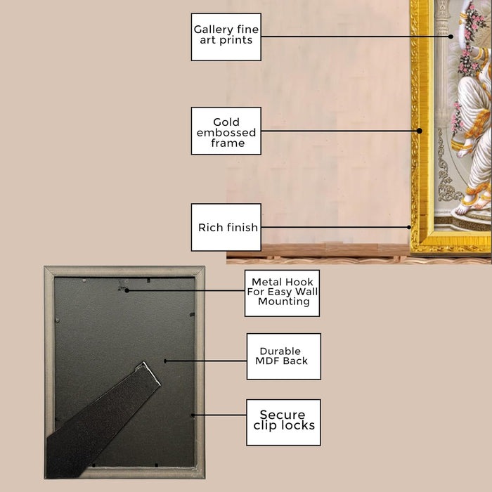 Divine Sri Radha Krishna Shiv Parvati Kali and Hanuman Ji Religious Golden Photo Frame Stand able and Wall Hanging for Temple (21x30 cm)