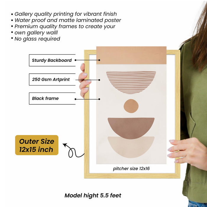 Abstract Botanical & Geometric Framed Painting Wall Art Set of 6 | Modern Neutral Prints | Beige, Brown & Black Tones | Engineered wood Frame Wall Décor, (Size: A3)