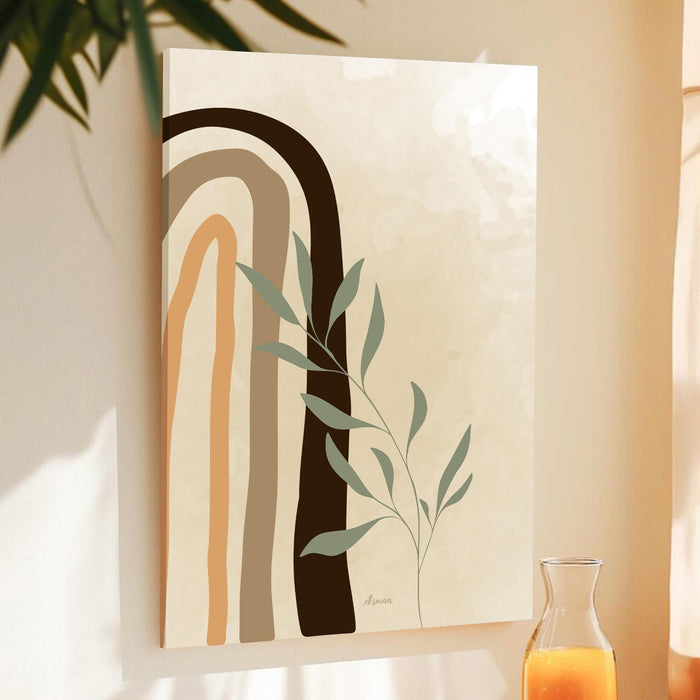 Abstract Botanical Rainbow Stretched Canvas Wall Art Modern Boho Illustration Painting for Home & Office Wall Decor, (16x22 Inch)