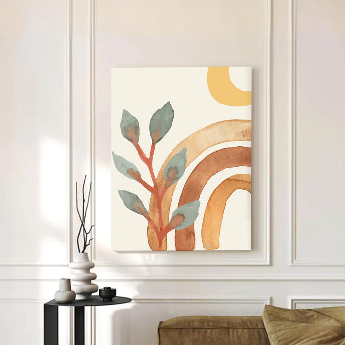 Abstract Botanical rainbow Stretched Canvas Wall Art Modern Boho Illustration Painting for Home & Office Wall Decor, (16x22 Inch)