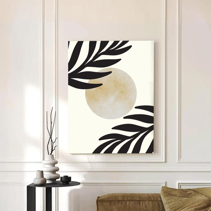 Abstract Sun Leaves Stretched Canvas Wall Art Modern Boho Illustration Painting for Home & Office Wall Decor, (16x22 Inch)