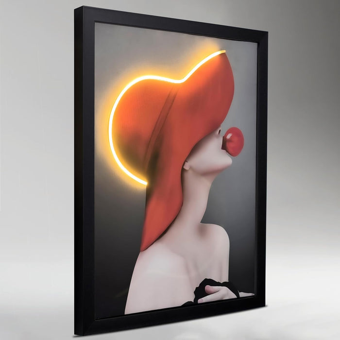 LED Wall Art Print with Wooden Frame, Aesthetic Wall Decor, Modern Art Print with LED Light - 43x58 cm