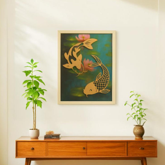 Koi Fish & Lotus Vastu Wall Art – Symbol of Prosperity, Harmony & Good Luck | Elegant Framed Decorative Artwork for Living Room, Office & Bedroom, 33x45 cm