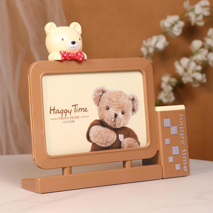 Kid's Photo Frame Creative Cute Teddy Bear with Pen Holder Stand and High Definition Glass for Table Stand Table Top Picture Frames Suits For Kid's Room, Table 10x15 cm