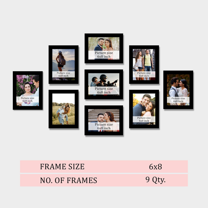 Art Street Family Photo Frame Set of 9 for Wall Decor, Wooden Finish Collage Picture Frames for Living Room, Bedroom & Home Decoration, Multi-Size Wall Hanging Gallery Frame Set, (Size, 6x8 Inch)