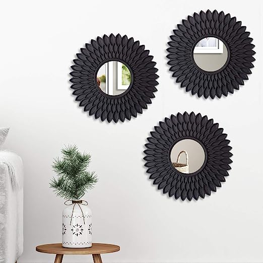 Set of 3 Black hive  Mirror Decorative in Round Shape (9 x 9 Inchs)