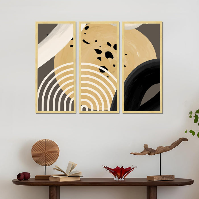 Abstract Modern Framed Wall Art Set of 3 | Contemporary Geometric Boho Wall Décor | Engineered Wood Frame Art for Living Room, Bedroom & Office, 8.9x18.9 Inch