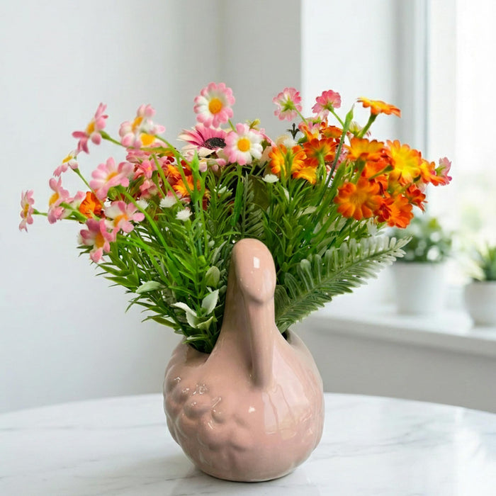Art Street Elegant Swan-Shaped Ceramic Vase | Glossy Pink Decorative Flower Vase for Home, Living Room & Table Décor, (Vase Only Not Plant)