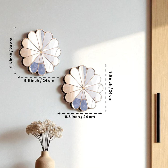 Bronze Decorative Wall Mirrors 2 Piece Daisy Mirror Set, Floral Petal Design, Compact Size, Wall-Mount Ready 24x24 cm