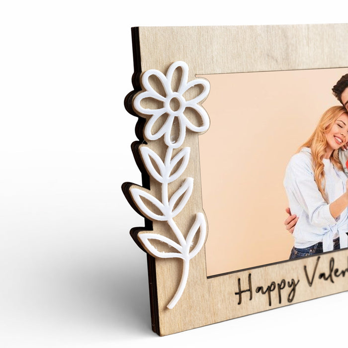 Art Street Happy Valentine’s Day Gift for Couples Girlfriend Boyfriend Romantic Couple Gift Photo Frame Love Token Floral Tabletop Photo Frame for Home Decor, for 8x13 cm Image