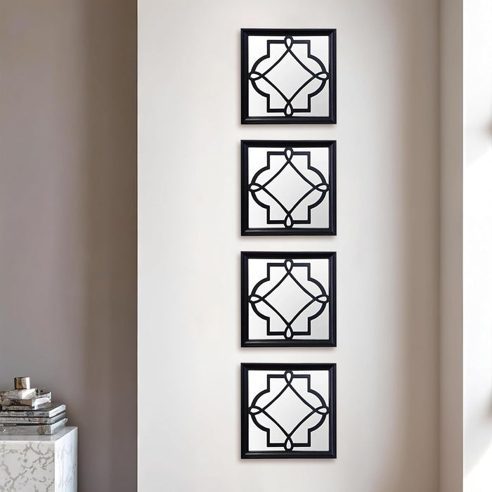 Decorative Square Shape Set of 4 Black Wall Mirror, Wall Hanging Mirrors (10 x 10 Inches)
