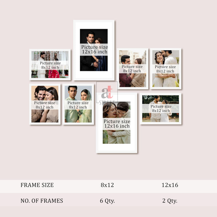Art Street Photo Frame Set of 8 White Wall Decor Collage Display Hanging Family Picture Frames Gallery Collection Decor Items Wall Mount Frames Birthday Anniversary Gift, 8x12 and 12x16 In