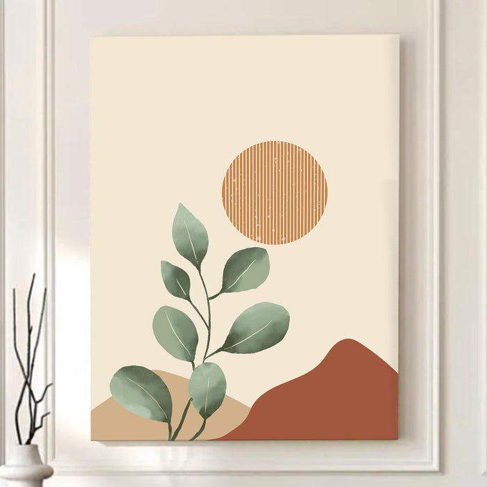 Abstract Botanical desert sun rise Stretched Canvas Wall Art Modern Boho Illustration Painting for Home & Office Wall Decor, (16x22 Inch)