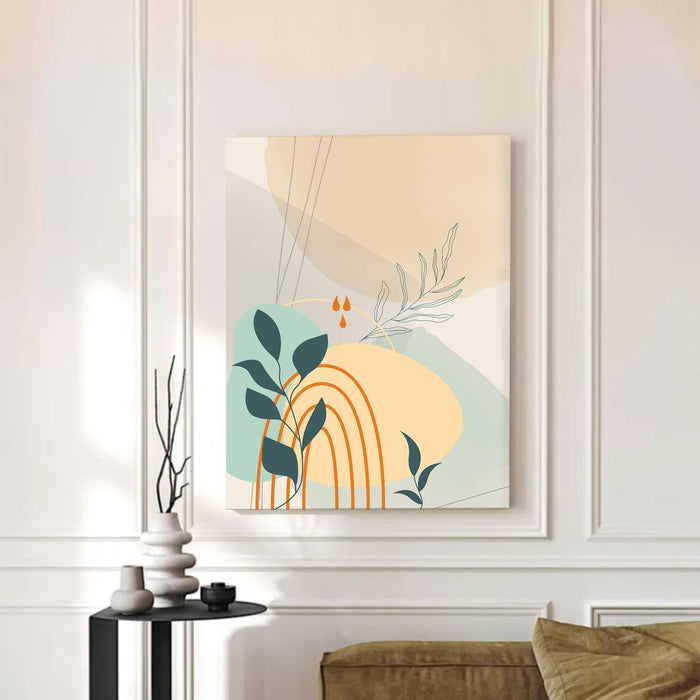 Abstract Rainbow Botanical leaves style Stretched Canvas Wall Art Modern Boho Illustration Painting for Home & Office Wall Decor, (16x22 Inch)
