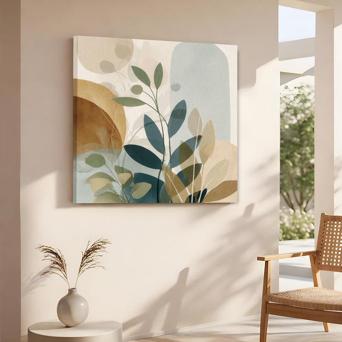 Abstract Botanical Stretched Canvas Wall Art Painting For Living room, Modern Boho Sage Green & Earth Tone Floral Print, Minimalist Nature for Living Room, Bedroom & Office Decor (56xx56 cm)